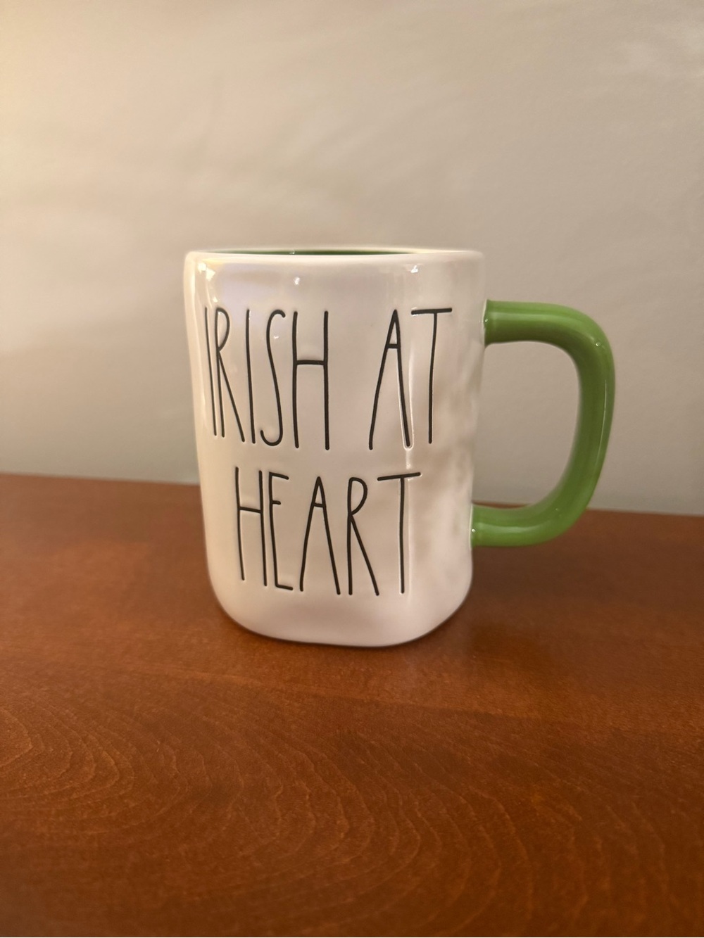 Rae Dunn 'Irish At Heart' White Mug with Green Handle